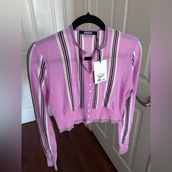 NWT Jacquemus Spiaggia Cropped Wool Cardigan Sweater 40 US8 in Pink Multi - Picture 17 of 17